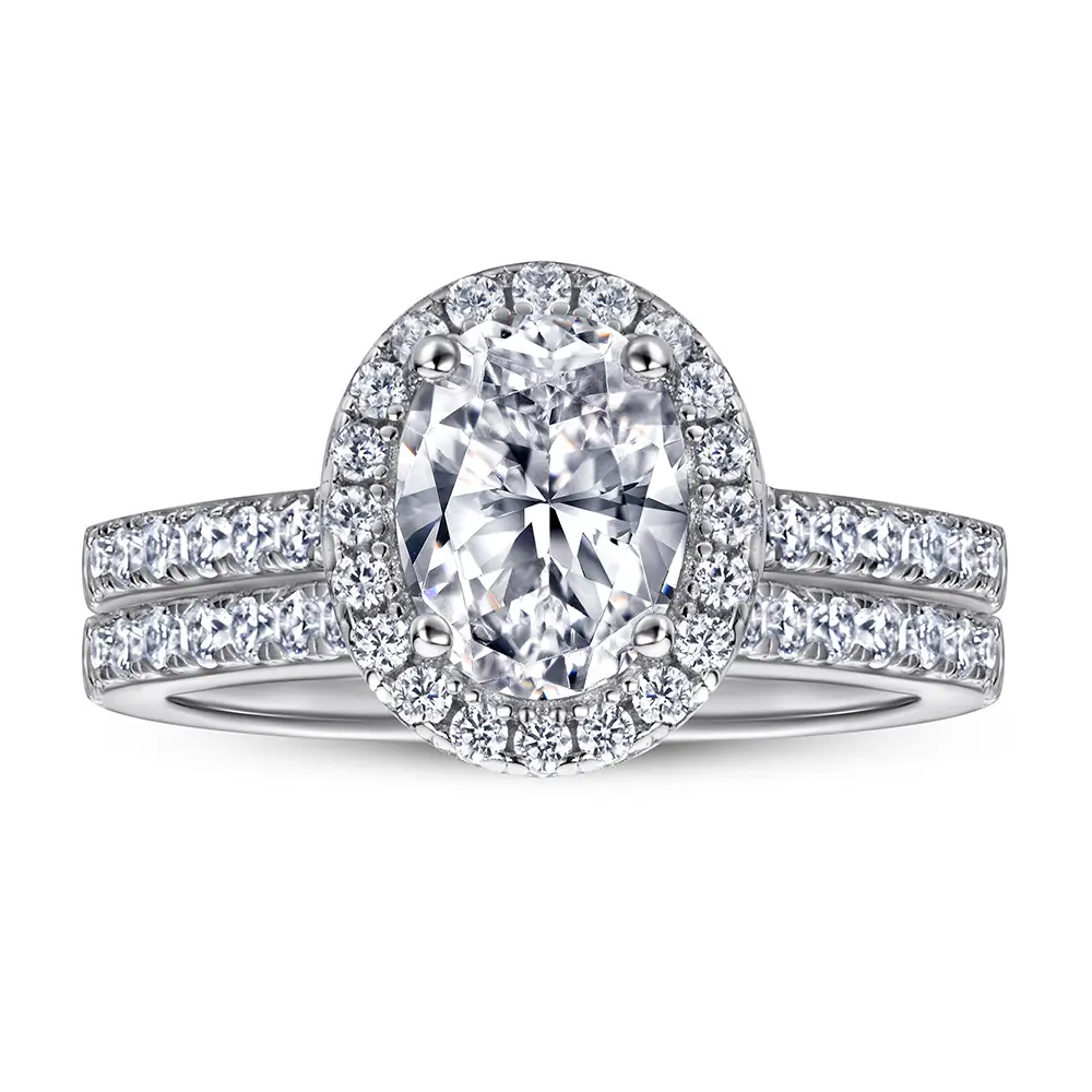 Fashion Jewelry s925 Sterling Silver Ladies Inlaid Zircon Dove Egg Diamond Ring Set Ring with Diamonds Wedding