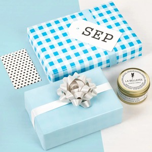 Custom Eco-Friendly Recyclable <b>Blue</b> Checkered Tissue <b>Paper</b> <b>Roll</b> 80GSM Double Side Coated PE Waterproof Gift Packaging <b>Paper</b> - Product Image 2
