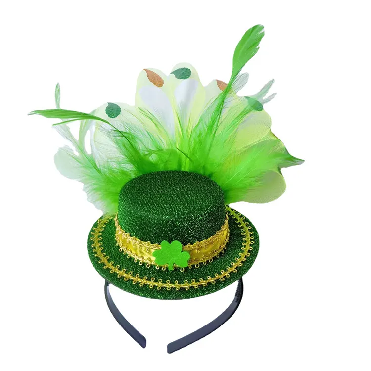Shenglan Mardi Gras capodanno fascia di piume Irish Shamrock Beanie Party viola giallo verde fasce per la testa