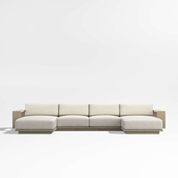 Ensemble de canapés sectionnels en forme de L en teck de luxe moderne, en bois massif, meubles d'extérieur en métal pour patio, jardin, hôtels, parcs, fermes