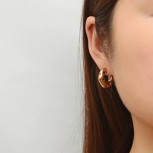 MS-059 Pendientes de Aro Geométricos en Forma de C de Acero Inoxidable con Baño de Oro de 18K, Modernos y a Bajo Precio, Joyería para Mujer - Product Image 5
