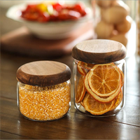 Conteneurs de rangement de cuisine en verre soufflé à la main de qualité supérieure, épaissis, transparents comme du cristal, avec couvercle en bois