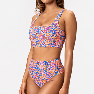 Bikini personalizado de dos piezas con cuello cuadrado y estampado sexy de talla grande de OEM, ropa de playa con más cobertura, traje de baño para mujer, traje de baño de alta cintura - Product Image 1