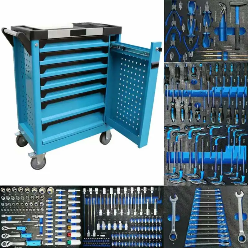 Cofre de herramientas rodantes de 7 cajones, gabinete de almacenamiento de herramientas extraíble con cajones deslizantes, caja de herramientas con sistema de bloqueo con llave
