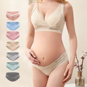 4ชิ้นการตั้งครรภ์ชุดชั้นในต่ำเอวกางเกงน่ารักการ์ตูนภายใต้Bump Cross-Crissกางเกงคลอดบุตร