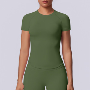 New Cross-border European American Seamless Solid Color Tight-fitting High-elastic Breathable Short Sleeve <strong>T</strong>-<strong>shirt</strong> <strong>for</strong> <strong>Adults</strong> - Product Image 6