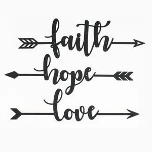 โลหะสีดำLazer Cut Faith Hope Love Arrows Wall Artตกแต่ง