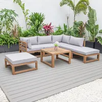Conjunto de muebles de jardín para Patio, sofá seccional moderno de madera y plástico con mesa impermeable