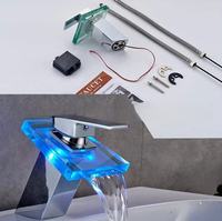 Robinet de lavabo à montage sur plan de travail, chaud et froid, court et haut, 1 trou, avec drain escamotable en métal, noir mat, capteur LED, mélangeur de lavabo de salle de bain
