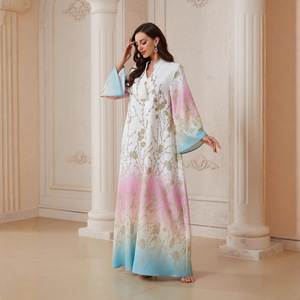 Vestido Abaya Floral con Degradado Hafizah para Mujer, Túnica Larga Musulmana con Pedrería, Manga Campana, Caftán Islámico, Jalabiya - Product Image 3