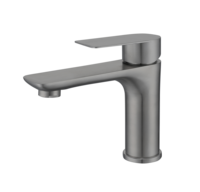 Robinet de lavabo de salle de bain moderne à poignée unique chaud et froid avec noyau en céramique monté sur le plan de travail en acier inoxydable gris canon