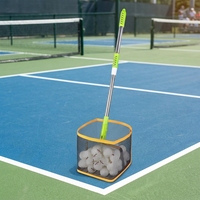 Panier pliable pour pickleball avec poignée télescopique en acier inoxydable, récupérateur de balles, portable pour l'entraînement sur le terrain