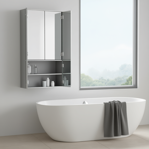 Armoire murale de salle de bain à 3 niveaux en argent avec miroir et placard à pharmacie pour salles de bain - Product Image 2