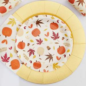 Thanksgiving Modern Hot Selling Paper <b>Plates</b> Holiday Party Supplies Fall Theme Autumn Leaves Pumpkin 9 Inches - Product Image 4