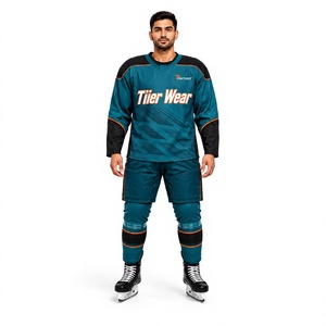 Uniforme de hockey sur glace unisexe, style gardien de but, respirant, léger, tissu polyester extensible, jersey de hockey à manches longues, athlétique - Product Image 1
