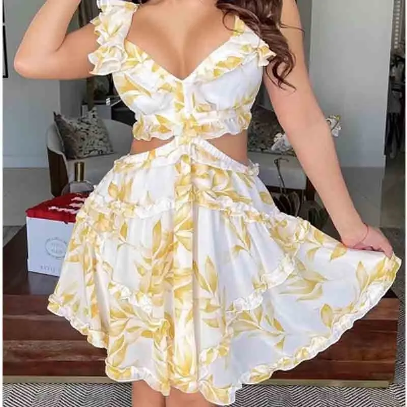 2021 Fashion Women's Fairy Real French Floral Sling Dress