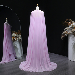 Sharon Said SF223 Hellrosa Meerjungfrauen-Abendkleider Elegante Cape-Drapierte Perlenbesetzte Kleider für Damen Hochzeits- und Festliche Anlässe Ohne Lagerbestand Großhandel - Product Image 6