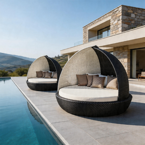 Chaise longue d'extérieur noire et blanche, élégante, <span class=keywords><strong>en</strong></span> rotin tressé, ensemble pour extérieur, plage, <span class=keywords><strong>jardin</strong></span>, piscine - Product Image 1