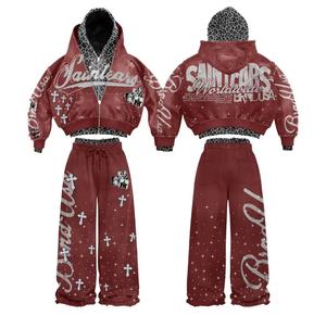 Veste vintage pour homme MICHI à double couche avec impression DTG intégrale, motif léopard, coupe ample, effet délavé à l'acide, style streetwear, avec survêtement côtelé haute densité - Product Image 2