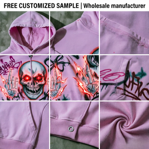 Felpa con Cappuccio Oversize da Uomo Y2K Streetwear Personalizzata con Stampa Graffiti Effetto Acido e Teschio, in Pile Pesante, Stile Vintage - Product Image 2