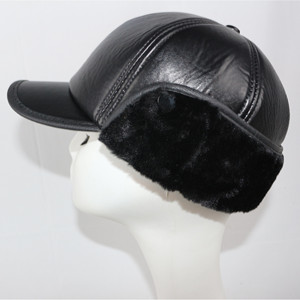 Men's Leather Baseball <b>Cap</b> With Ear Flaps Faux Fur <b>Winter</b> Warm Hat For Middle Aged And Elderly - Product Image 1