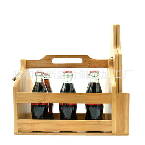 Creative bamboo portable wine rack, wine and <b>beer</b> basket style, with bottle opener, customizable. - Product Image 2
