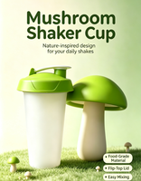 Gobelet shaker protéiné de 600 ml au design moderne et adorable en forme de champignon, avec options de logo couleur personnalisé, pour la cuisine, la salle de sport et les activités sportives en plein air