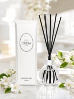 Diffuseur d'ambiance en verre rayé rond de 50 ml avec bâtonnets en rotin, parfum d'intérieur, décoration, coffret cadeau