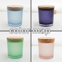 LANGXU Bougeoirs en verre dépoli de haute qualité 10oz bleu design de Noël avec couvercles en bois élégants petits bougeoirs lanternes