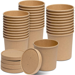 Gobelet à soupe en papier kraft biodégradable et compostable personnalisé pour nouilles, pizza, curry, soupe chaude avec couvercles - Product Image 1