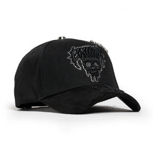 Casquettes de baseball personnalisées en daim Dobby 5 panneaux avec ornements strass tête de mort et chaîne - Product Image 4