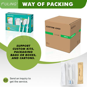 FULING Pack de <span class=keywords><strong>couverts</strong></span> en plastique blanc emballés de poids moyen avec serviette et sel poivre Couteau cuillère et fourchette jetables en PP - Product Image 5