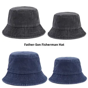 Sombrero de Pescador Estilo Padre-Hijo, Sombrero de Cubo de Algodón Lavado Europeo Americano para Verano, Playa y Viajes al Aire Libre - Product Image 2