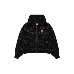 เสื้อฮู้ดซิป Summer Rabbit ทรงโอเวอร์ไซส์ ผ้าฟลีซเนื้อนุ่ม พิมพ์ลายกระต่ายทั่วตัว พร้อมดีเทลตุ๊กตากระต่ายยางติดตัว - Product Image 3