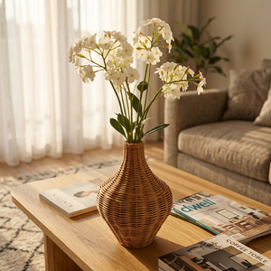 Elegant <b>Wicker</b> Footed Urn Handmade Woven Rattan <b>Vase</b> for Dry Flowers Minimalism Rattan Tabletop <b>Vase</b> Made in Vietnam - Product Image 1