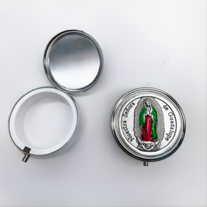 <b>Compact</b> Mirror Round Metal Embossed Religious Design Jewelry Box <b>Makeup</b> Mirror Tinplate Material - Product Image 3