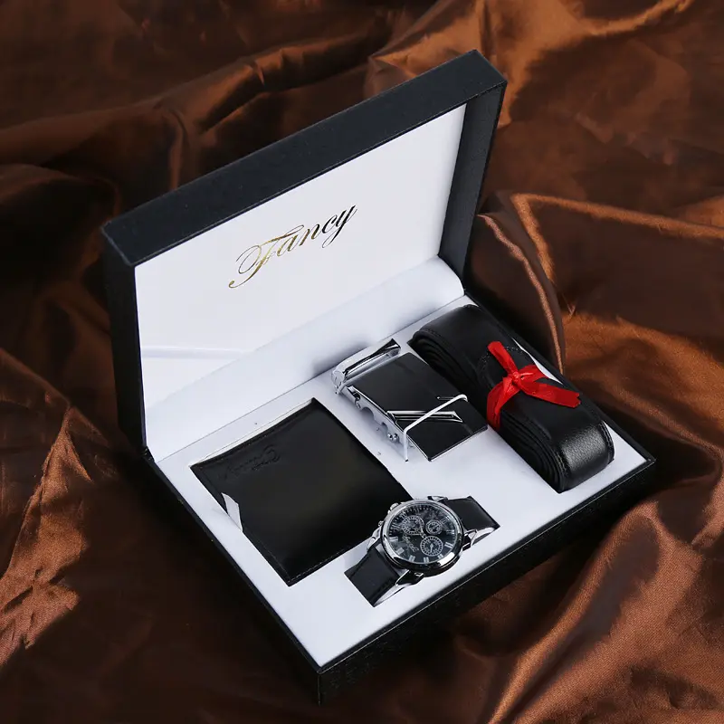 Luxury 3PCS/Set Watch Set for Men with Wallet Sunglasses Belt Fine Men's Fashion Gift Sets for Husband Regalo de aniversario