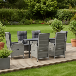 Set da Pranzo da Giardino Grigio per 6 Persone, Struttura in Metallo Resistente alle Intemperie, Arredamento da Esterno dal Design Contemporaneo - Product Image 2