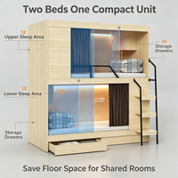 Lit capsule superposé en bois sur mesure pour dortoir, avec rideau d'intimité, armoire de rangement et échelle, idéal pour les auberges de jeunesse, les appartements du personnel et les étudiants