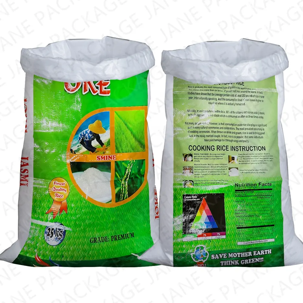 जेन पैकेज पीपी 50kg अनाज सफेद चावल 50kg बैग और कीमत अफ्रीका के लिए सस्ते