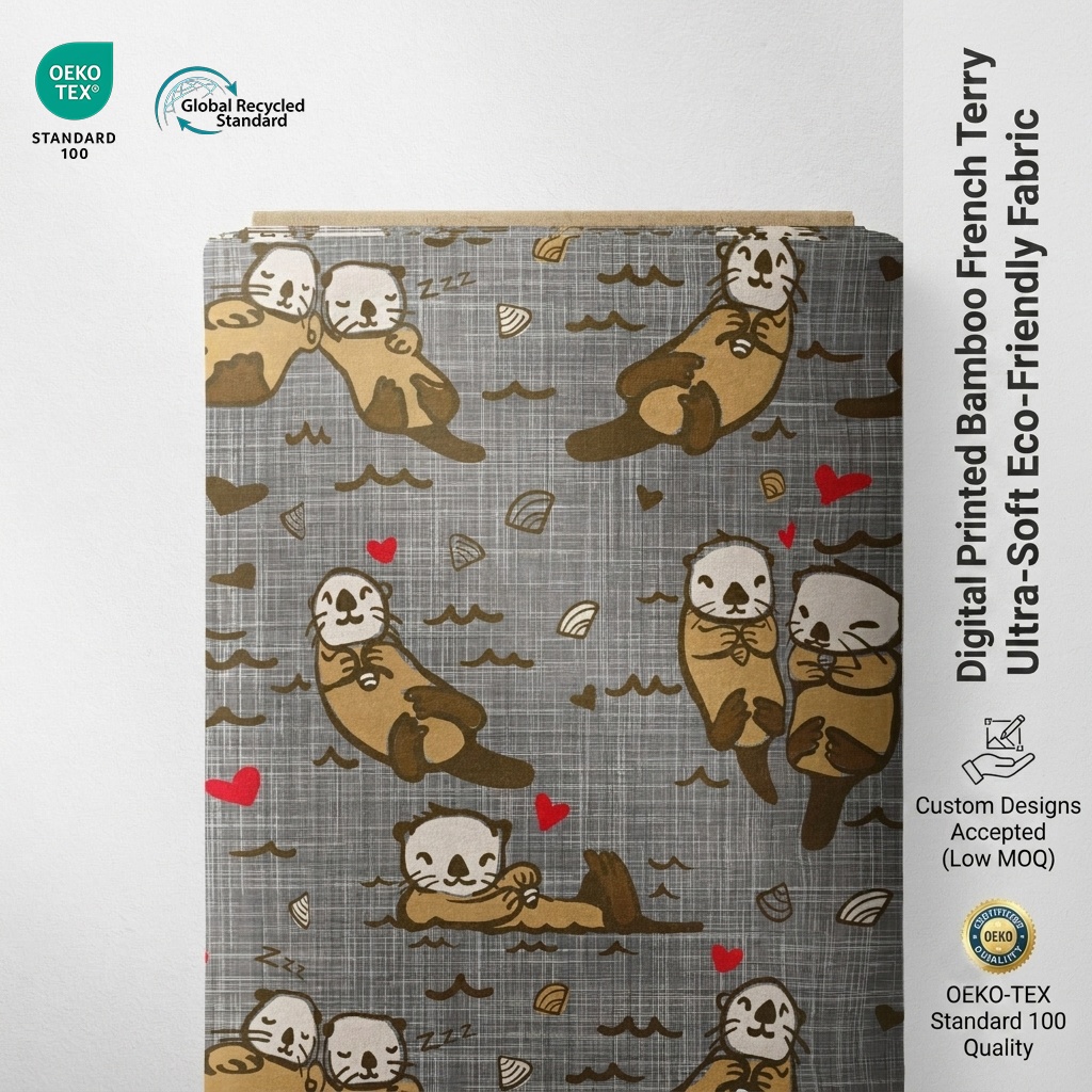 NO MOQ Eco-Friendly Bamboo French Terry Fabric Custom Digital Printing Knitted Heavyweight Organic Bamboo Fabric by the Yard