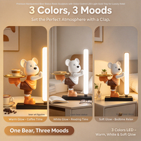 Statue d'ours en résine avec commande vocale, lumière LED 3 couleurs, plateau doré pour décoration de salon ou café