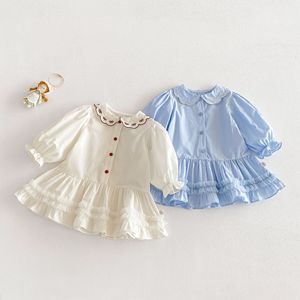 Vestito Camicia Stile Western per Bambina 2026 Nuova Collezione Primavera, Gonna Trendy per Bambini Stile Coreano con Colletto Ricamato a Bambola, 98% Cotone 2% - Product Image 1