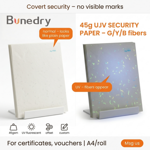 45 Grams UV Fluorescent Fiber Cotton <b>Linen</b> Security <b>Paper</b> Thread Watermark Single Side Coating High Gloss Finish Customizable - Product Image 2