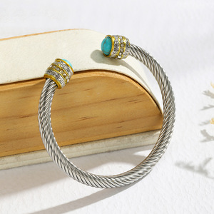 Stainless Steel Twisted Open <b>Bracelet</b> <b>Adjustable</b> Geometry Inlay Unisex Jewelry Gift Style 1 2 3 4 5 6 7 - Product Image 3