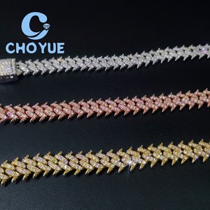 Pulsera de eslabones cubanos de plata de ley 925 con moissanita de 10 mm, diseño de borde puntiagudo, estilo Hip Hop, cadena con incrustaciones de circonitas, pasa la prueba del diamante GRA - Product Image 4