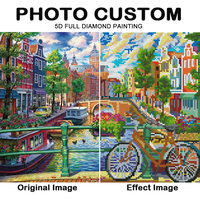 Kit de peinture diamant 5D DIY pour adultes, style paysage urbain, motif vélo, pour débutants, design à poinçonnage complet, pour décoration murale intérieure