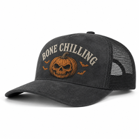 Casquettes Trucker 5 Panneaux Brodé à Visière Courbée Structurée en Maille, Thème Fête des Rizières d'Automne Pumpkin Patch Farm, Motif Récolte de Bonbons