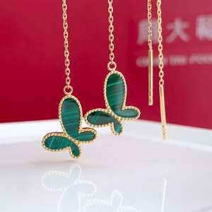Boucles d'oreilles pendantes Xinfly en or 18 carats avec papillon, nacre et malachite, bijoux fins - Product Image 3