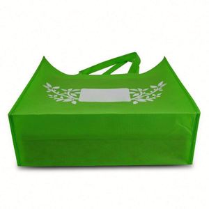 Custom <b>Printed</b> Tote Bag Green Color Promotional Giveaway Bag with Reinforced Handles Non-woven Fabric Bags - Product Image 5